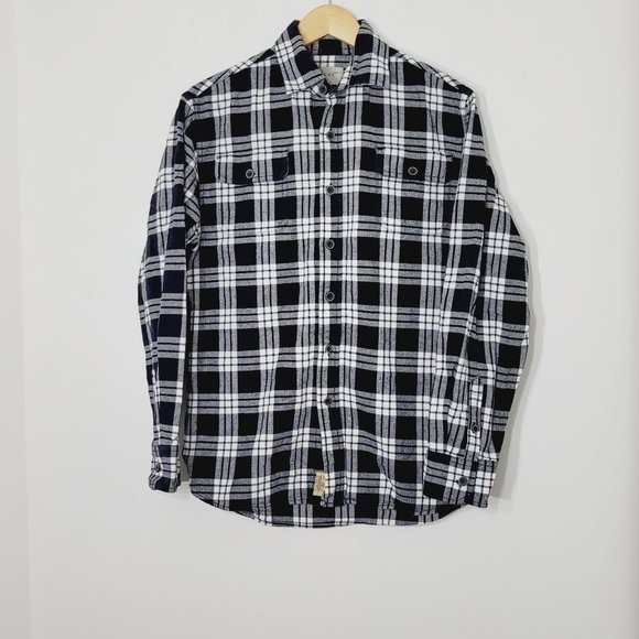 Jachs Men Black White Regular Fit Checkered Cut Away Collar Casual Shirt Size S - Picture 1 of 13